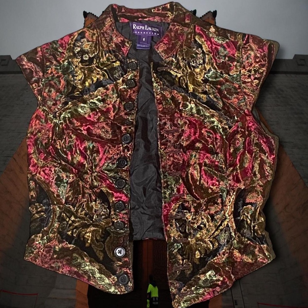 Ralph Lauren Collection Vest in Red, Gold, and Green purple tag